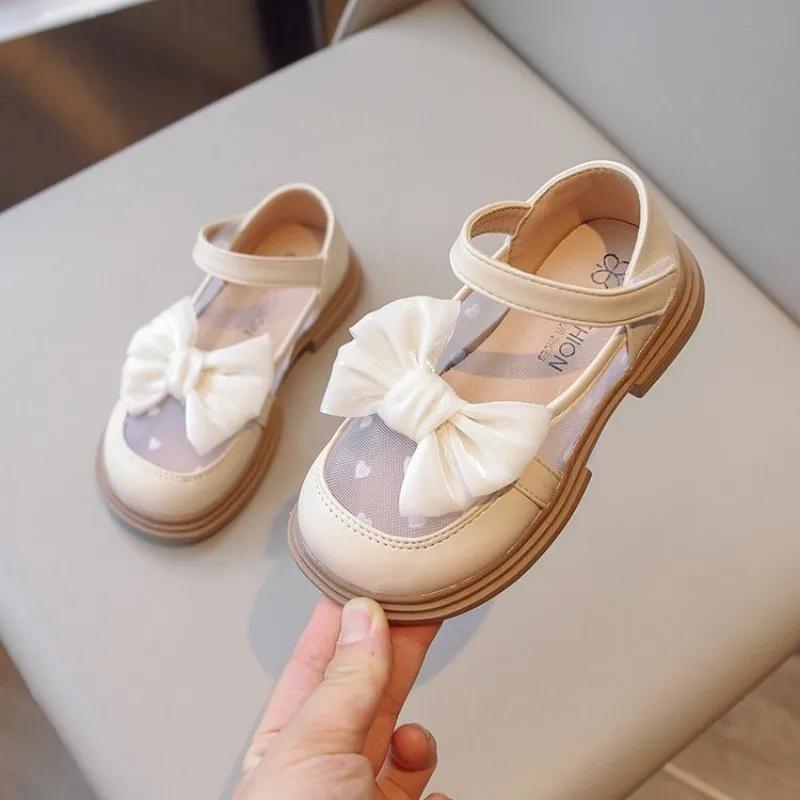 Girls Princess Shoes for Party Wedding Children Love Breatheable Lace Mesh Princess Shoes with Bow-knot Kids Performance Shoes