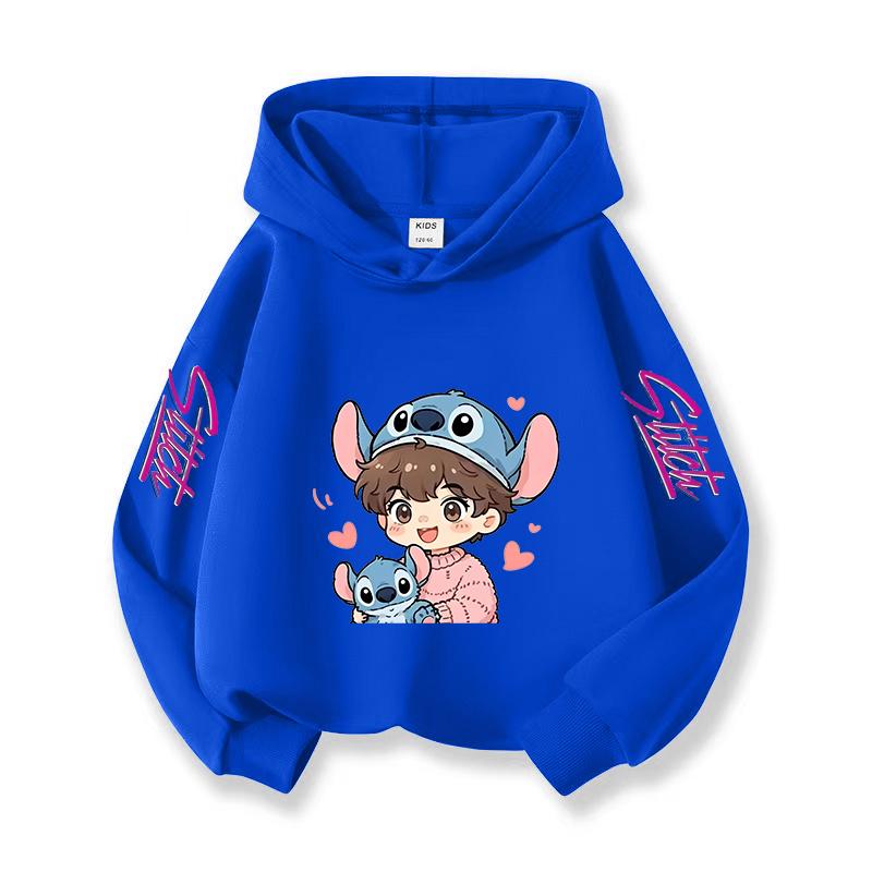 2025 New Christmas Gift Girls Hooded Sweatshirt Children's Pullover Cute Stitch Print Long Sleeved Soft Winter Top