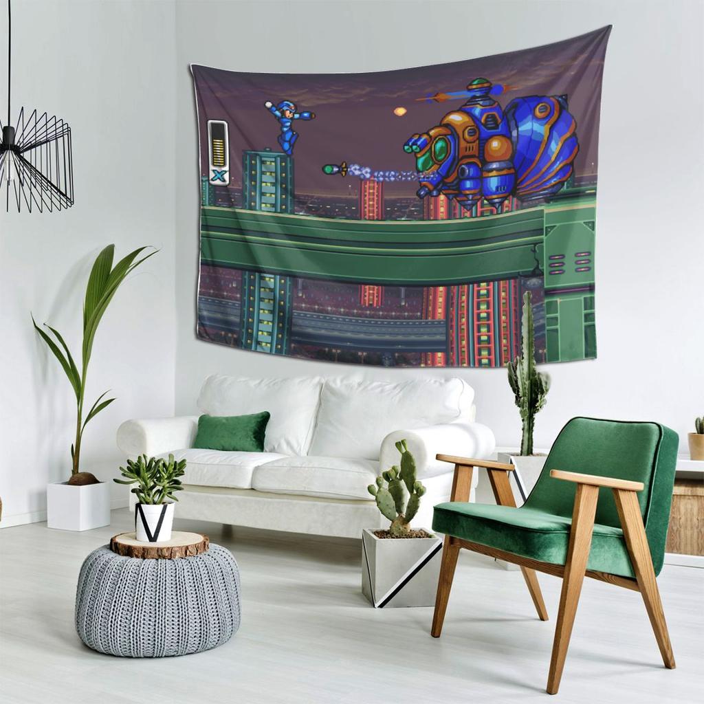 Megaman Videospiel Mega Man Wandteppich Dekor Kunst Ästhetische Wandteppiche für Wohnzimmer Schlafzimmer Haus Wandtuch Wandbehang