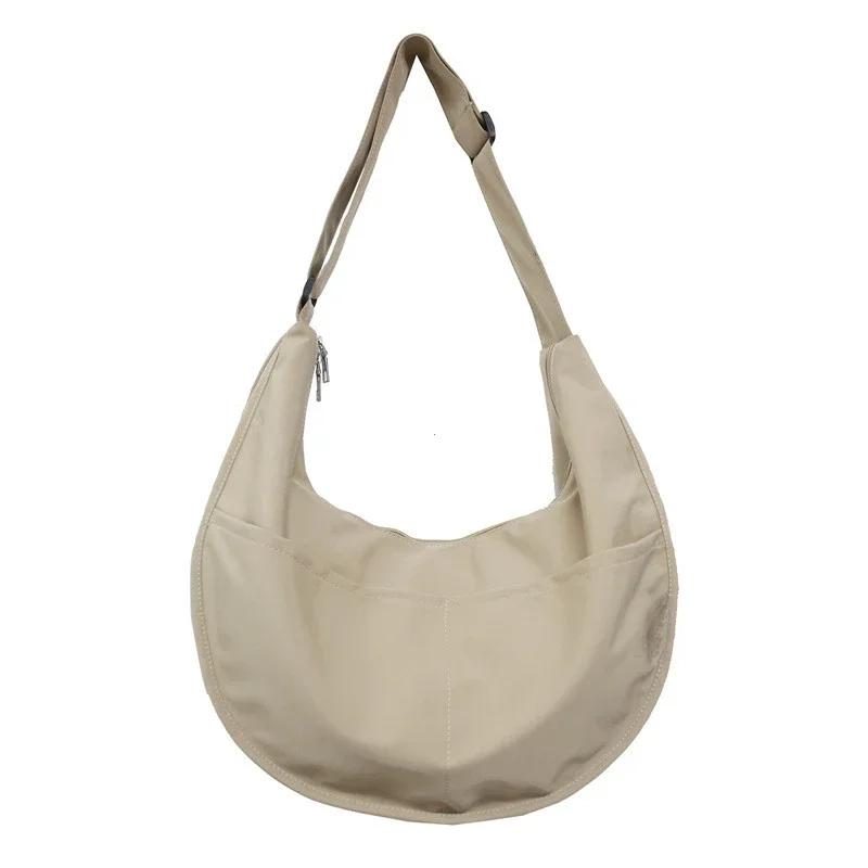 Y2k Crossbody Bags Men Solid Color Large Capacity Hobos Unisex Harajuku Japanese Style Nylon Waterproof Travel Shoulder Handbags