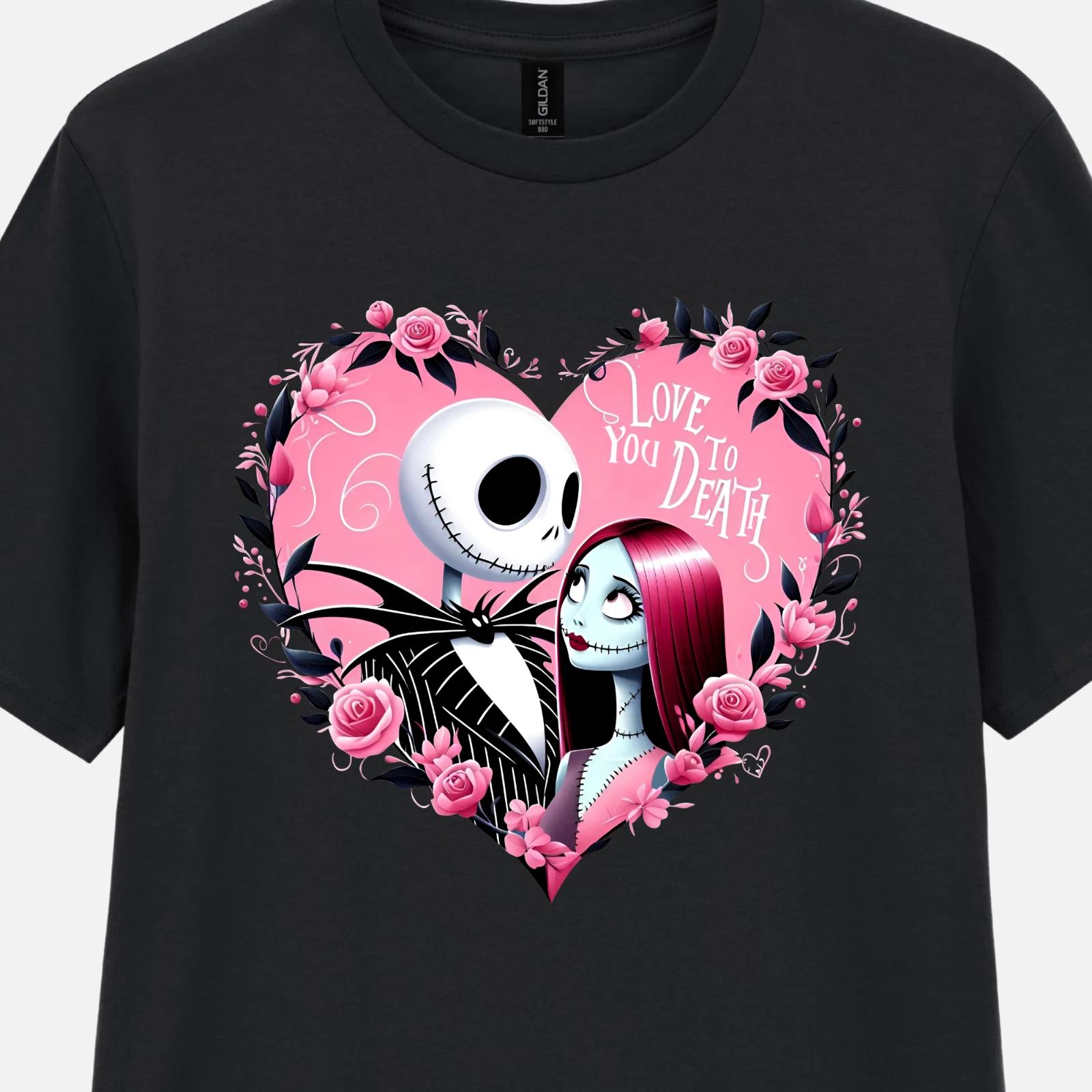 Love You To Death T-Shirt Jack Skellington & Sally Graphic Tee Dark Gothic Gift S