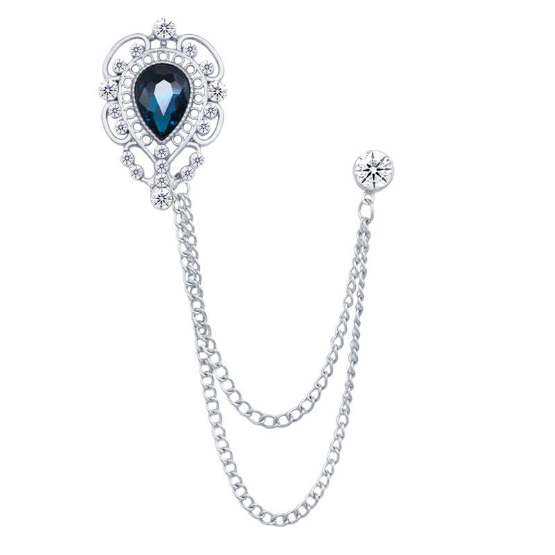 European & American Fashion Hollow Water Drop Brooch: Heart Chain Tassel Corsage for Men's and Women's Coats - Stylish, High-End Accessory.