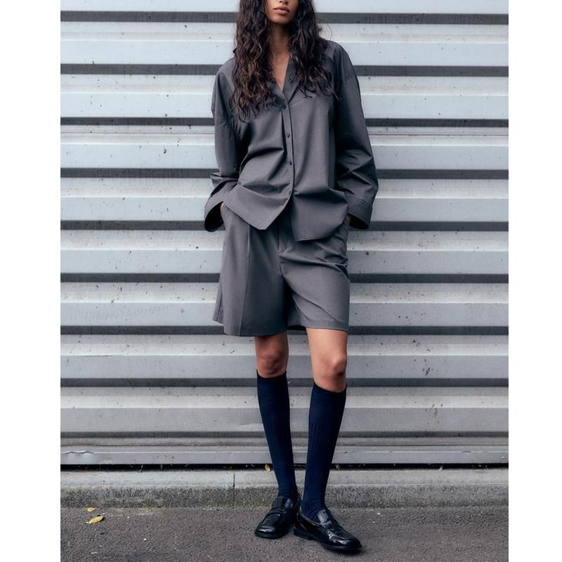 Fall and Winter New Women's Clothing Back Pleated Design Loose Long Sleeves Lapel Single Breasted Shirt 3067118