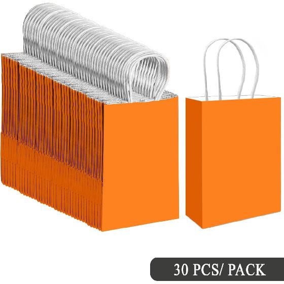 qiqee 24PCS Medium Gift Bag with Handles Bulk 11"x5"x8" Gift Bags Orange Bags Multiple Uses (Medium Size)
