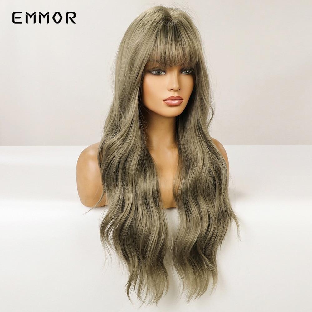 Women Long Body Wavy Synthetic HairTypeWigs Ash Gray Blonde Cosplay Party Lolita Wig with Bangs