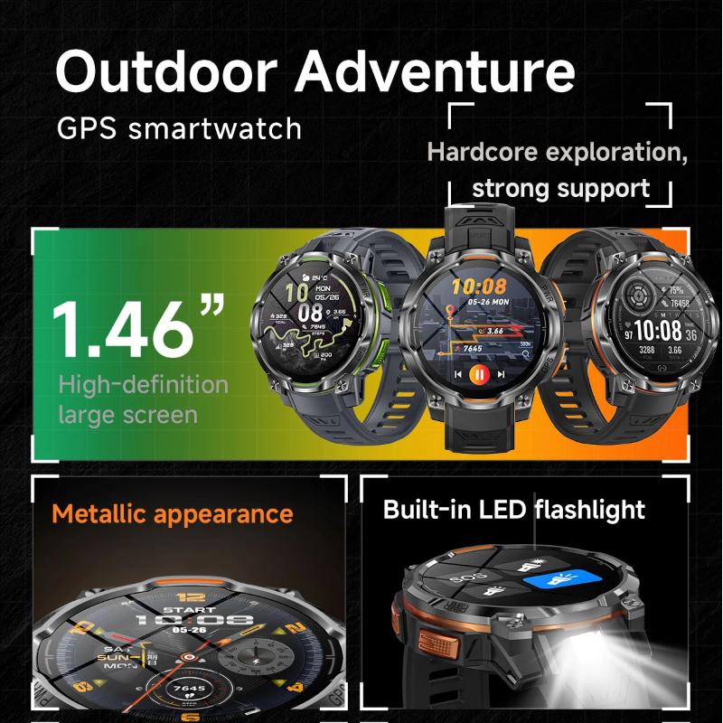 New GPS Outdoor Smartwatch, 1200mAh Battery, Compass, IPX8 Waterproof