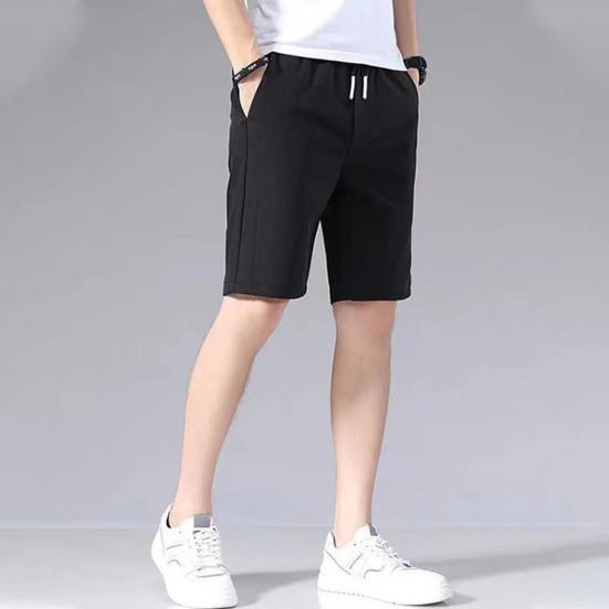 Herren Sommer Shorts Elastischer Kordelzug Taille Gerade Shorts mit weitem Bein Taschen Design Eisseide Einfarbig Sport Shorts