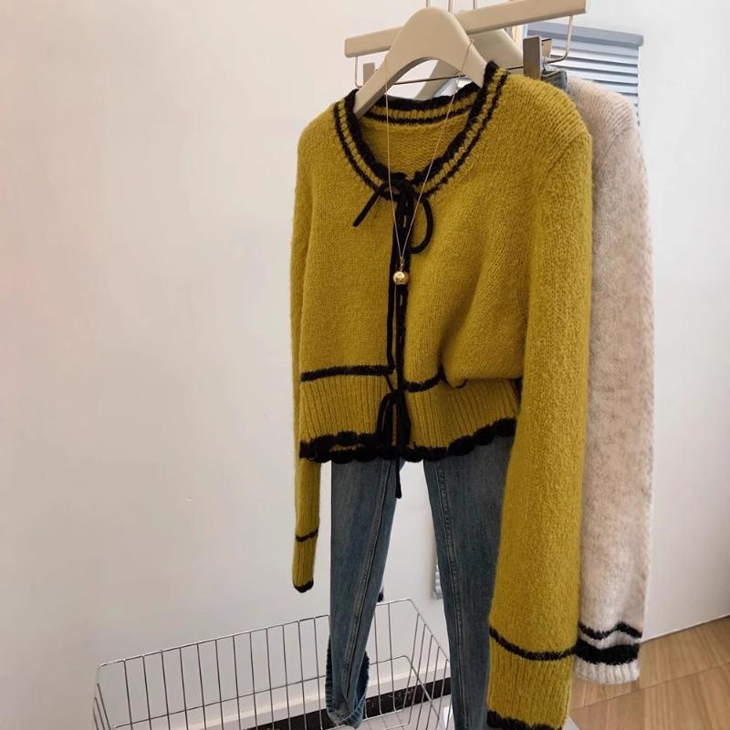 

Yellow temperament short knitted cardigan sweater jacket women s small new one size fits all жовтий