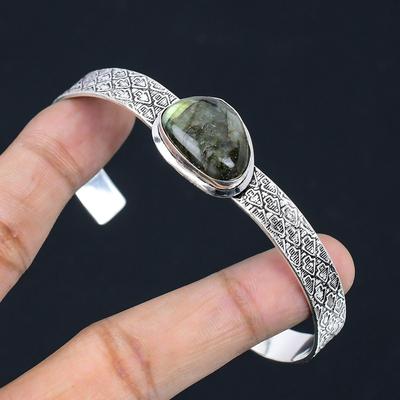 Wedding Gift For Her 925 Silver Natural Labradorite Gemstone Bangle Adjustable