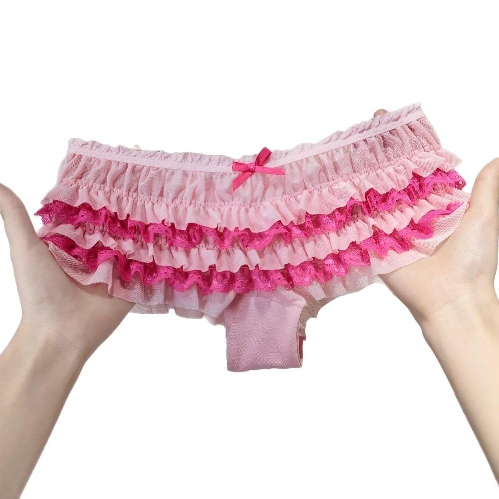 Bow Mesh Women's Underwear Ruffle Sweet Lace Briefs Cute Lace Panties Gift