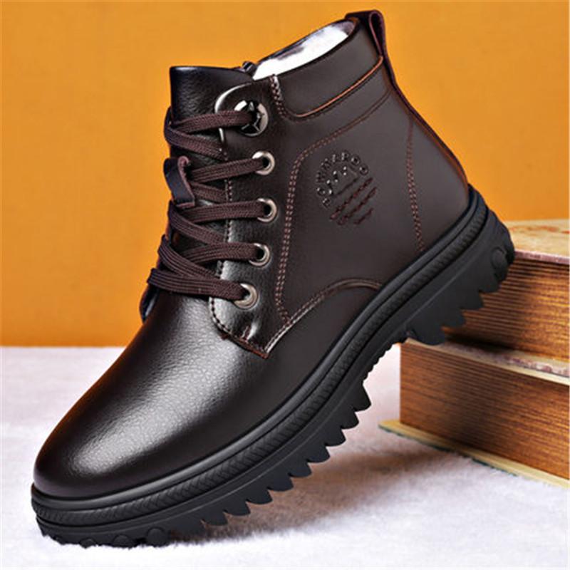 Winter  Genuine Leather Men's Boots Natural Fur Warm Ankle Boots Working Men Footwear Waterproof Snow Boots