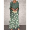 Women's Elegant Solid Color Chiffon Batwing Sleeve Round Neck Tiered Ruffle Maxi Dress Casual Long Gown