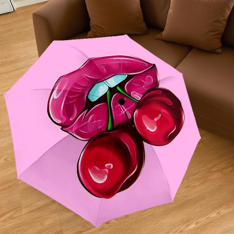 1pc Lips Cherry Automatic Open/Close Umbrella Compact Folding Umbrella with 8-Rib Shaft for Women/Men, Elegant Birthday1122S