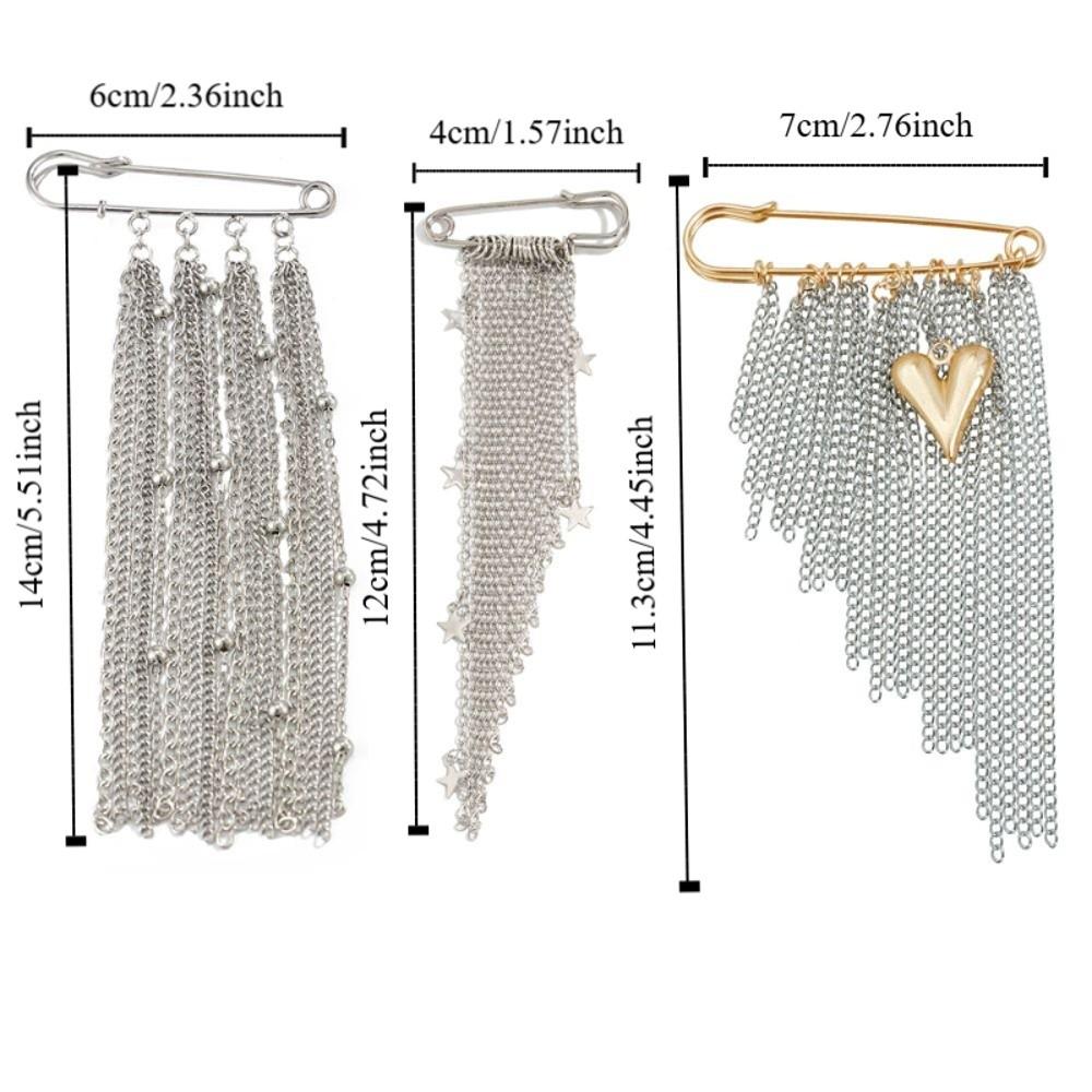 Geometric Love Pendant Pin Irregular Star Tassel Brooches Personality Tassel Chain Brooch  Male
