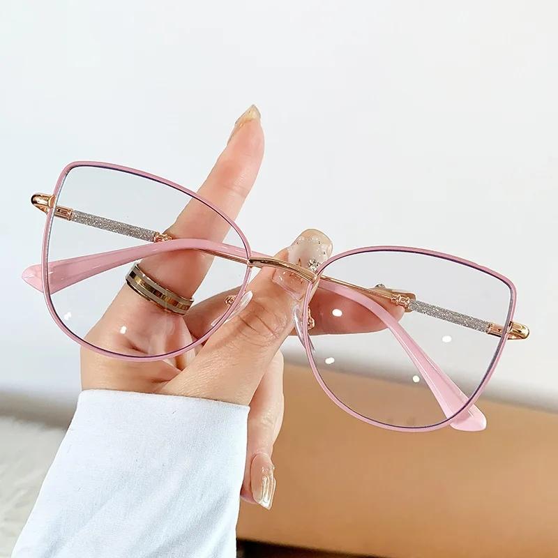 New Retro Cat Eye Glasses Frame Women Metal Casual Spectacles Eyewear Fashion Anti Blue Light Reading Glass Gradient