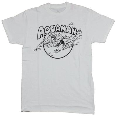 Aquaman Mens Swimming Superhero Retro Comic Graphic White Shirt New S-2XL