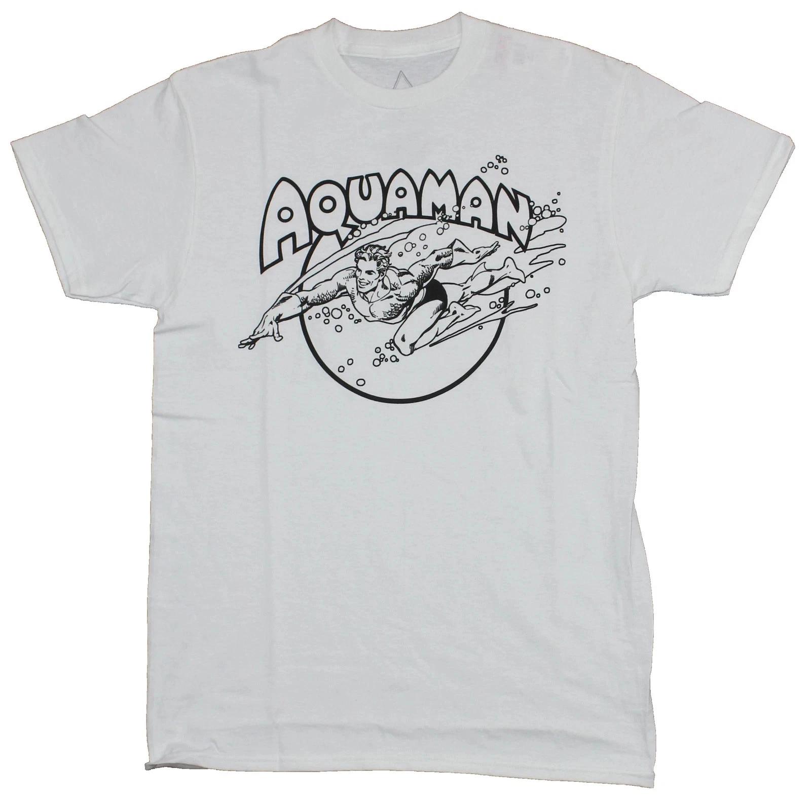 Aquaman Mens Swimming Superhero Retro Comic Graphic White Shirt New S-2XL 2XL