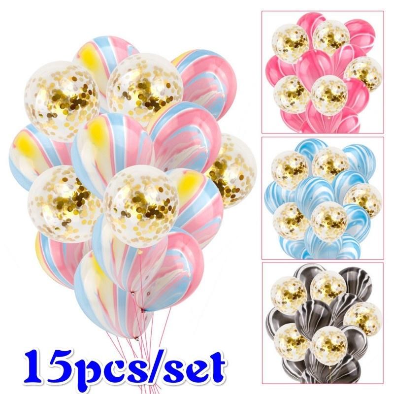 

15 шт. Голубой агатовый шар, розовый шар с конфетти, шары для дня рождения, украшение на празднование детского душа