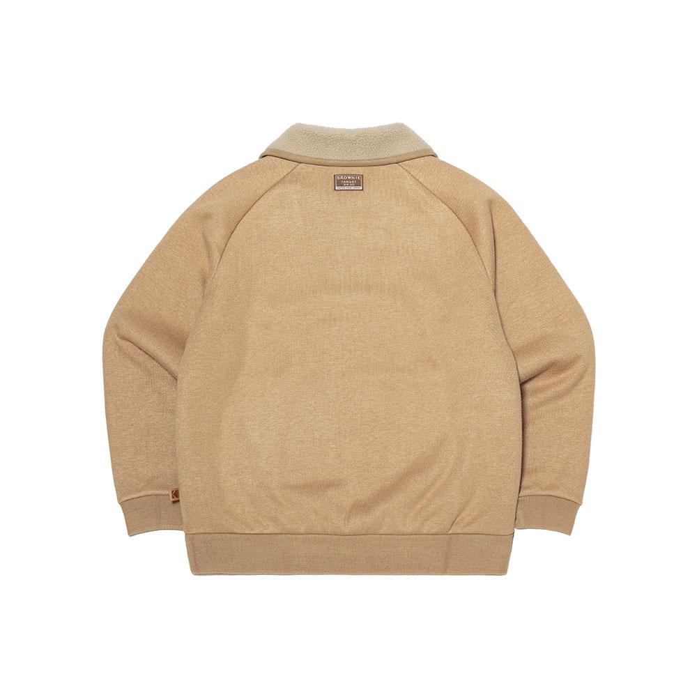 KODAK Brownie Semi-Overfit Light Warm Fleece-Lined Half-Zip Sweatshirt Beige