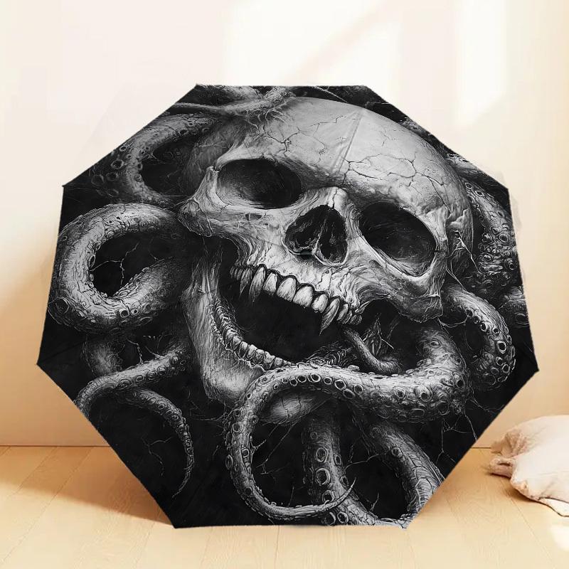 1 шт. Зонт-трость с рисунком Осьминог-череп, Автоматическое открытие и закрытие, Высококачественный дорожный зонт, c1128117