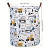 Cartoon Construction Vehicle Print Laundry Basket-Large Capacity Foldable Portable Hamper Sturdy Home Organization for Kids Room