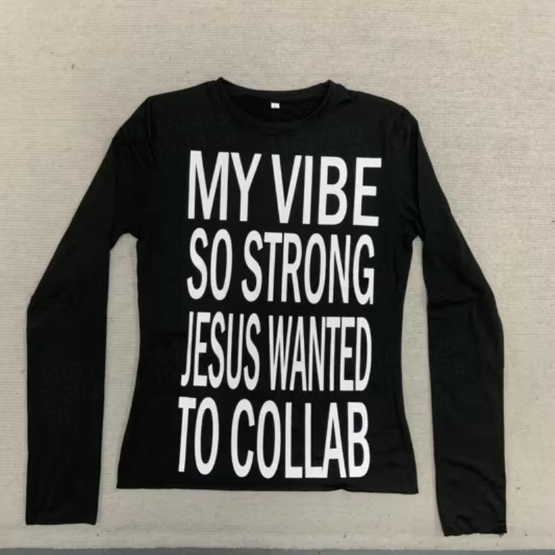 

European and American Y2K letter printed round neck black casual top XL чорний