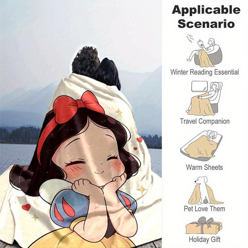 1pc, Cute Snow White Cozy Flannel Throw Blanket Perfect Gift for Bedroom, Living Room, Travel, Camping, Car