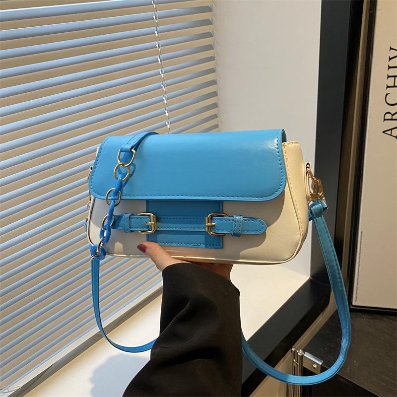 Sewing thread bag cover type shoulder bag small square bag 2025 summer new splicing personalized chain foreign style armpit bag