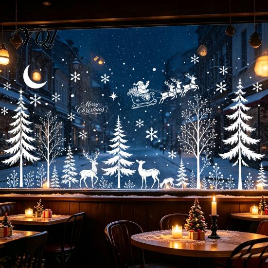 Modern Window Decorations for Family 4PCS Christmas Static Stickers, White Silhouette Removable PVC Decals, Easy Apply Glass Stickers Patio Waterproof