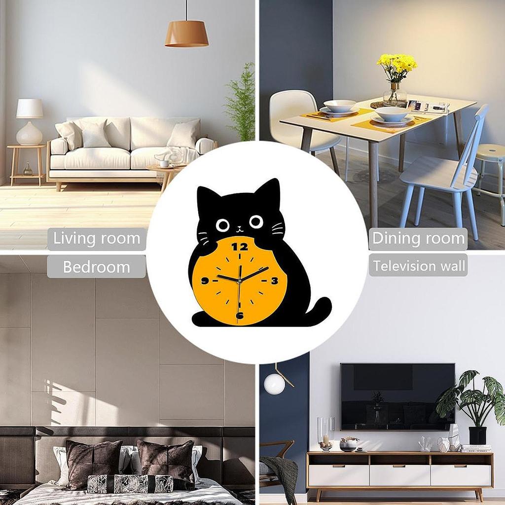 Modern Cat Wall Clock Ornament Desk Clock Non Ticking Cute Classroom Creative Modern Decor Analog Clock Acrylic Table Clock