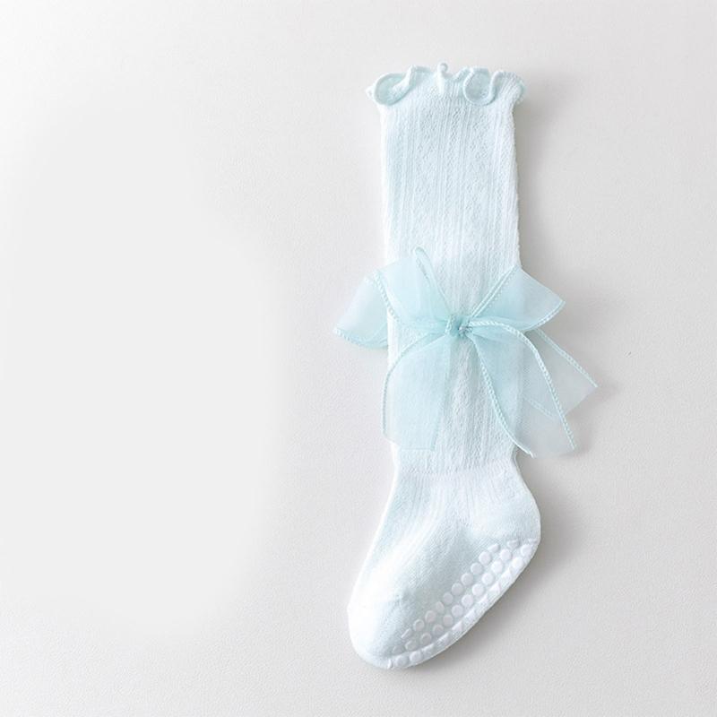 Kids Lace Pattern Over Knee Stockings Soft Combed Cotton Summer Thin Style Beige Color For Daily Wear