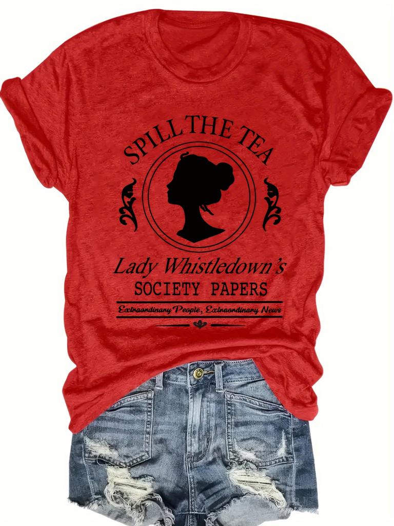 Chic Letter Print T-Shirt for Women - Casual Crew Neck Short Sleeve Top Perfect for Spring & Summer Machine Washable