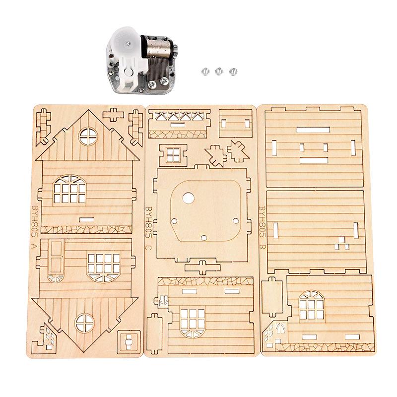 Puzzle 3D Trójwymiarowe Puzzle Drewniany Model Puzzle Pozytywka DIY Mały Domek 70mm * 70mm * 105mm