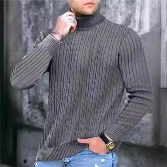 Men's Autumn/Winter 2025 High Neck Solid Color Cable Knit Sweater Pullover