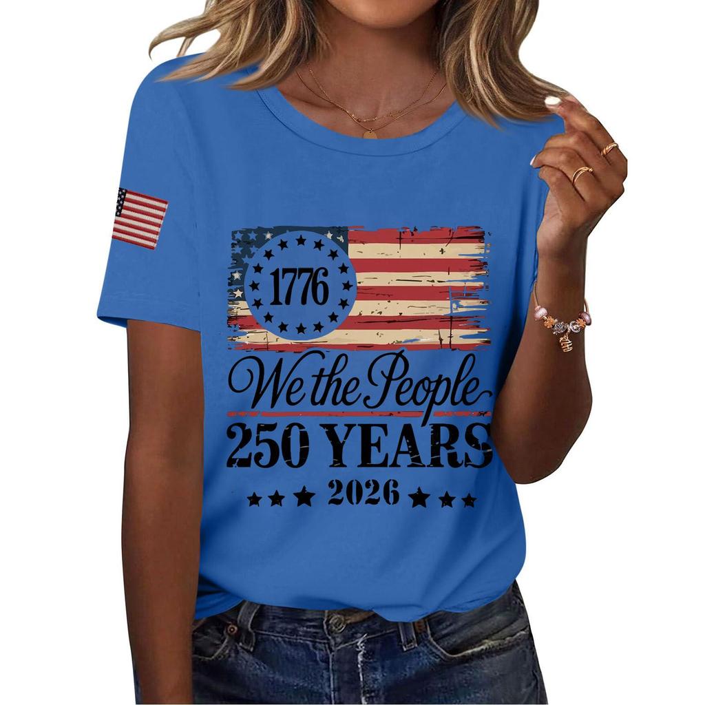 Women Casual Independence Day Print Crew Neck Short Sleeve T-Shirt Top Lightweight Comfortable Fit Stylish Design Summer Wear