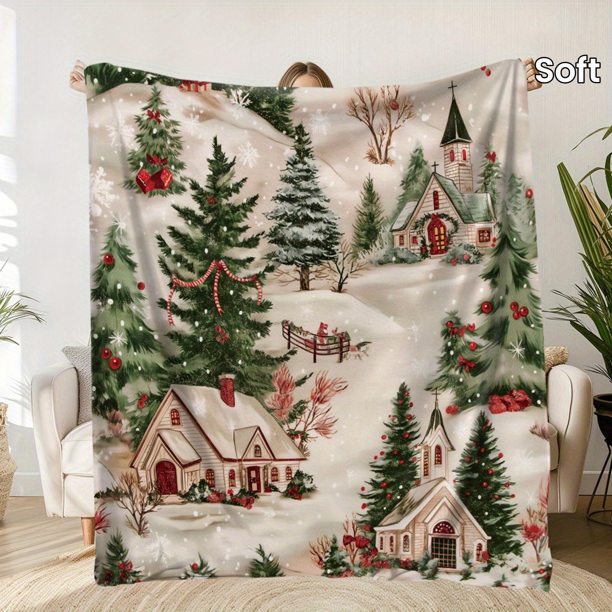 

Праздничный плед с принтом рождественских елок, мягкий и теплый, памятный, идеальный праздничный подарок для сна, кемпинга, путешествий, машин, офиса 30x40in