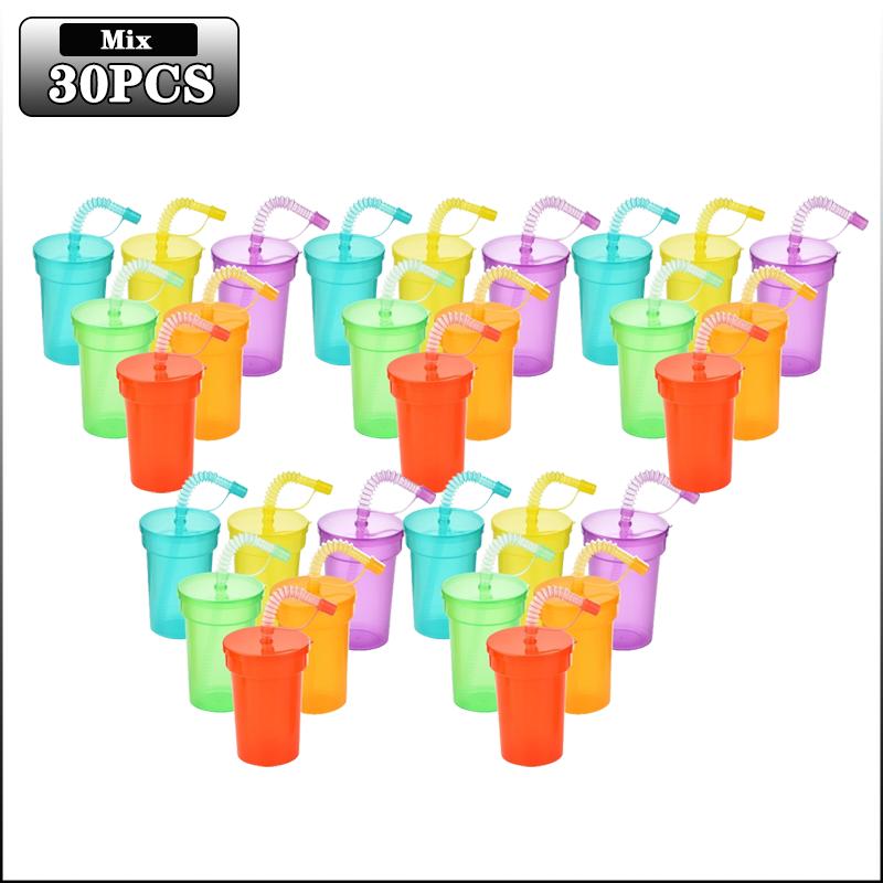 Expandable Straw Plastic Cup 6 Color Siphon Straw Cup with Leak Proof Lid Summer Travel and Home Juice Mug Plastic Water Bottle