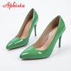 Fashion Aphixta 2025 Green Super High 3.94inch Stiletto Heels Women's Pumps Thin Heels Pointed Toe Colorful Patent Leather Office Shoes