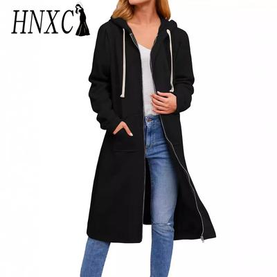 Women's Vintage Casual Solid Color Print Autumn Winter Long Sleeve Hooded Jackets & Coats