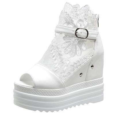 Fashion Wedge Sandals Women Summer 12cm Thick Bottom Muffin Fish Mouth Sandals Breathable Mesh Casual Shoes Platform Sandals Femme