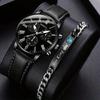 GENEVA Trendy Men's Minimalist Leather Belt Business Watch Set