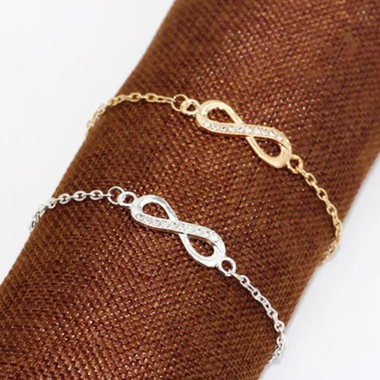 Women Simple Infinite Love Rhinestone 8Shape Pendant Thin Chain Bracelet Jewelry