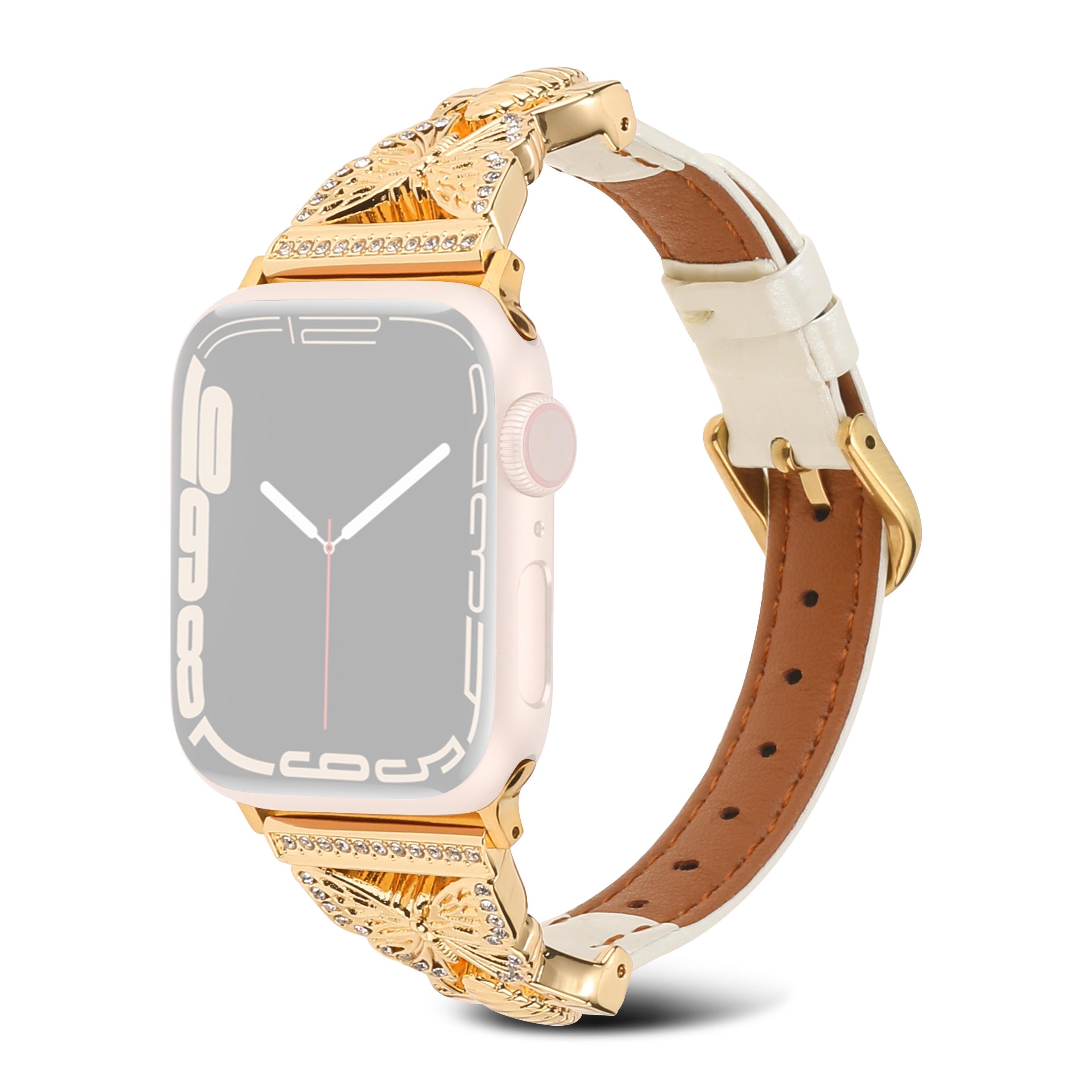 

Watch Strap for Apple Watch Series 10 42mm/9 8 7 41mm/SE (2023) SE (2022) SE 6 5 4 40mm/3 2 1 38mm Butterfly Watch Band White/Gold Buckle