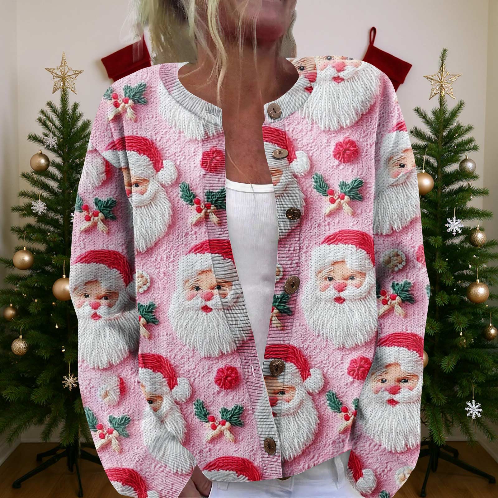 

Женский рождественский свитер Милый забавный рождественский свитер Осень и зима Свитер с длинным рукавом вязаный XL белый