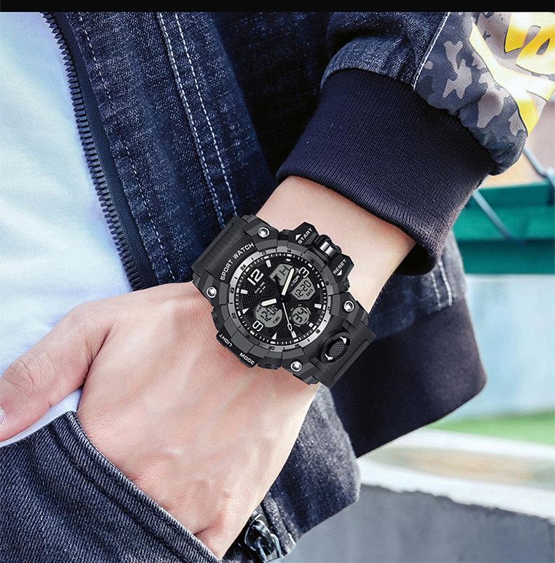 Sanda Fashion Waterproof Dual-Display Sports Watch with Luminous Features for Teens