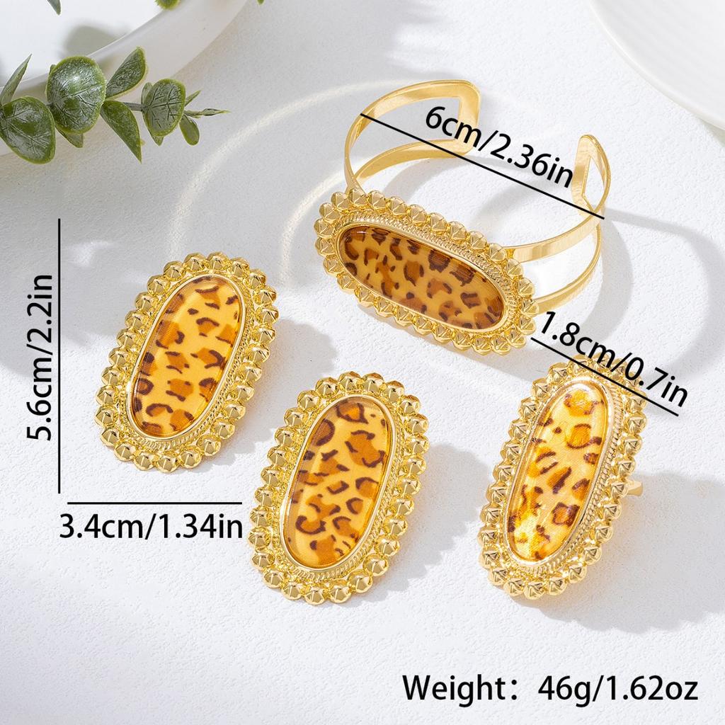 Retro Light Luxury Leopard Print Metal Three-Piece Set, Earrings, Rings, Bracelets, Exaggerated Personalized Women'S Jewelry.