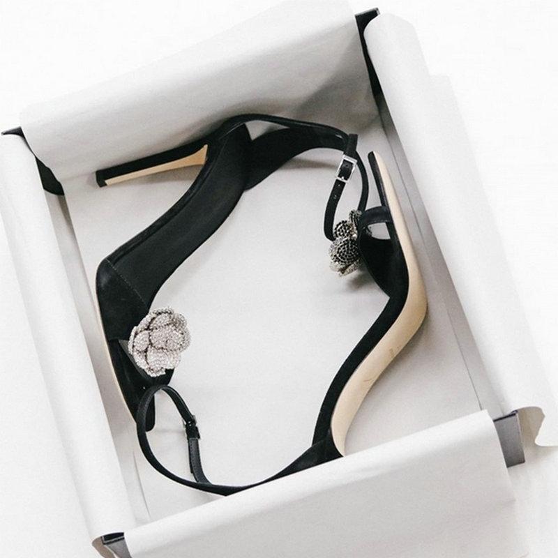 Fashion 2025 Sexy Rhinestone Camellia High Heels, Thin Strap High Heels, Fairy Style Sandals For Women