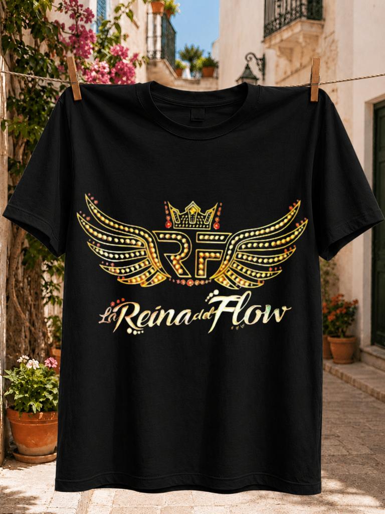 RF La Reina De Flor with Jeweled Golden Wings Royal Crown and Ornate Glamorous Artwork Unisex All Unisex All T-Shirt