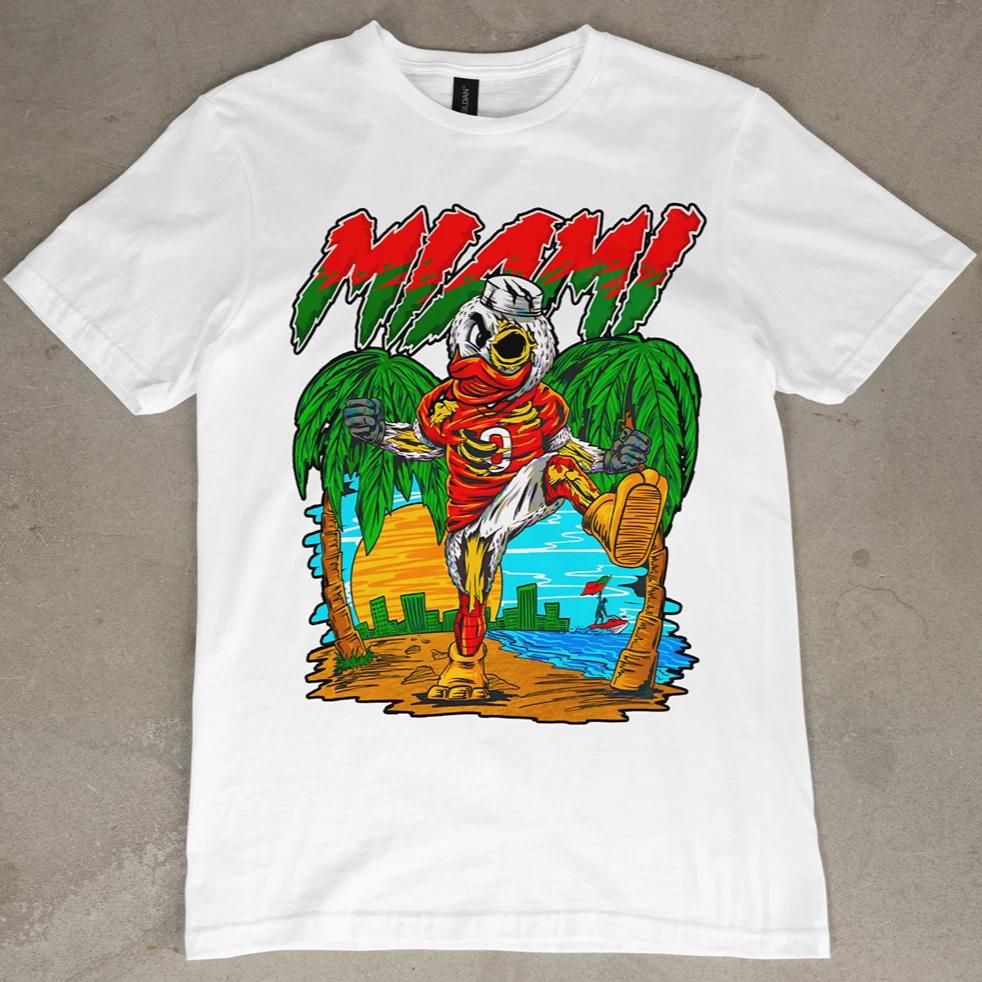 Miami Hurricanes Graphic Tee Shirt Mascot T-Shirt College Football Retro Vintage M