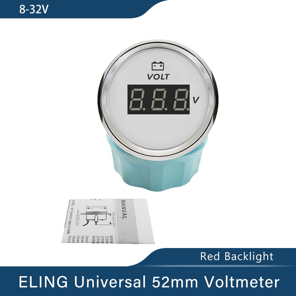 Waterproof 52mm Voltmeter Volt Gauge Meter 8-16V 16-32V 8-32V with Red Backlight for Motorcycle Car Yacht Boat Universal